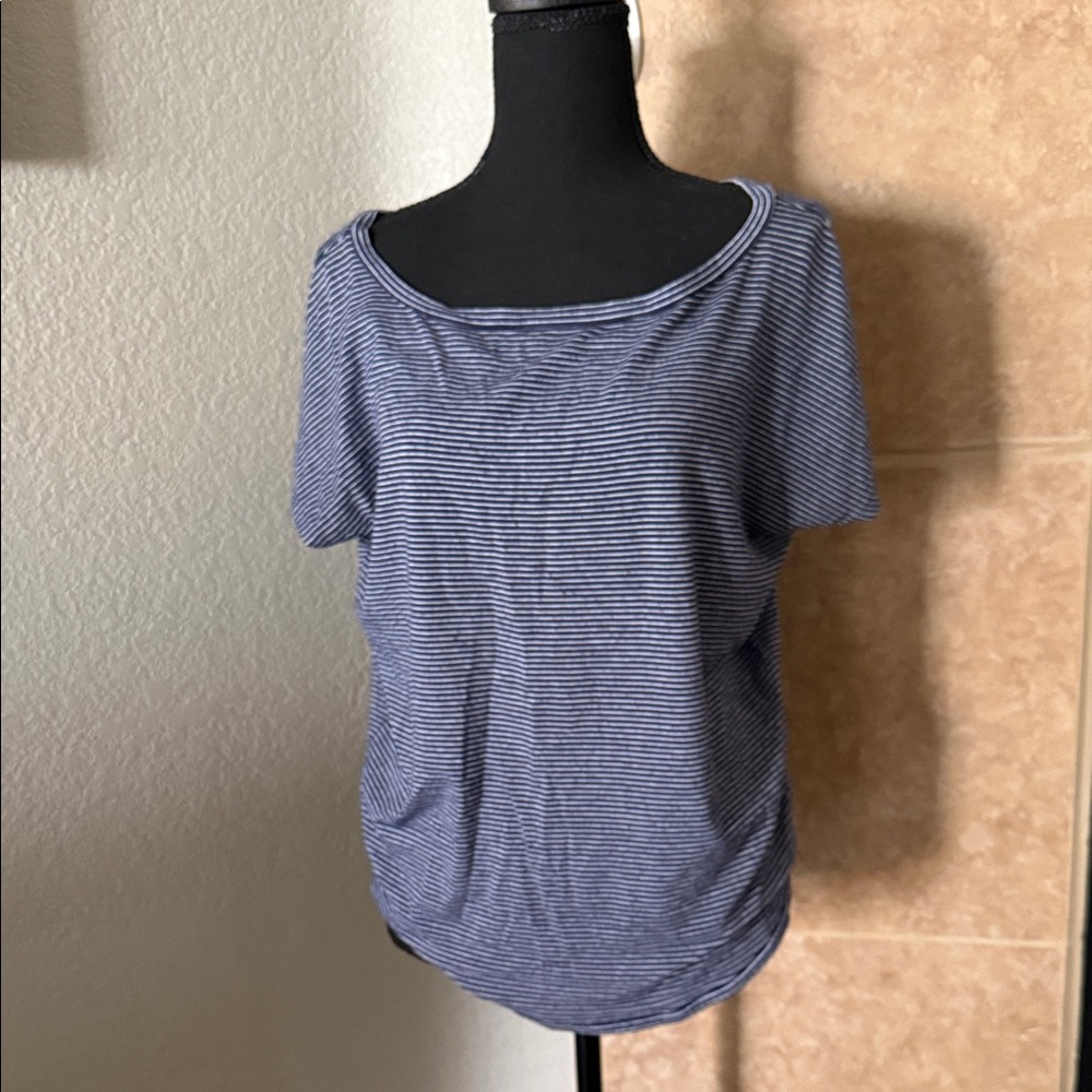 Express Navy Striped Short Sleeve Top
